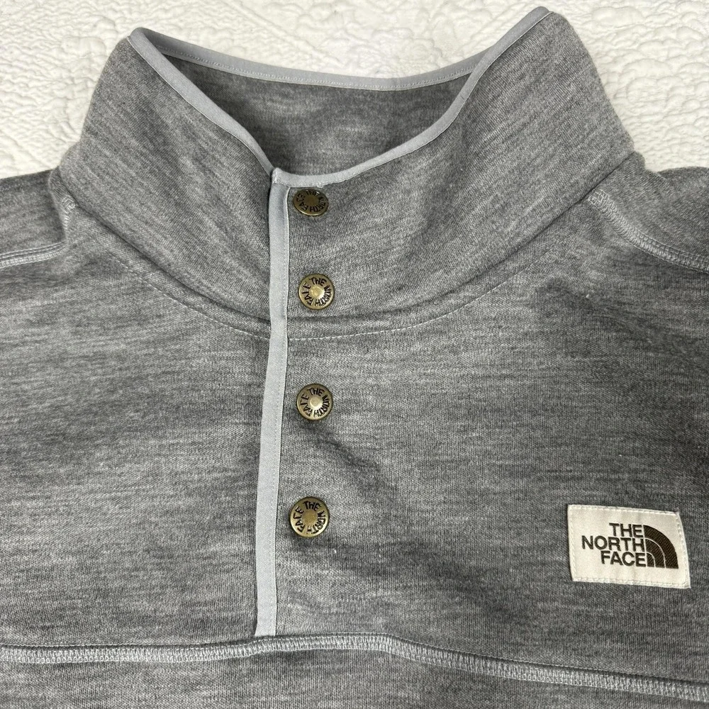 Men's The North Face Grey Fleece Pullover with Snap Button Collar XL EUC